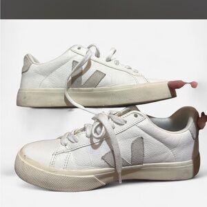 SOLD Veja Campo Leather Sneakers in White with Gray V Logo